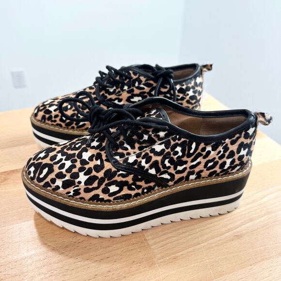 Gianni Bini Stay Groovy Platform Sneakers Dyed Calf Hair Leopard Animal 5.5 - Picture 1 of 8